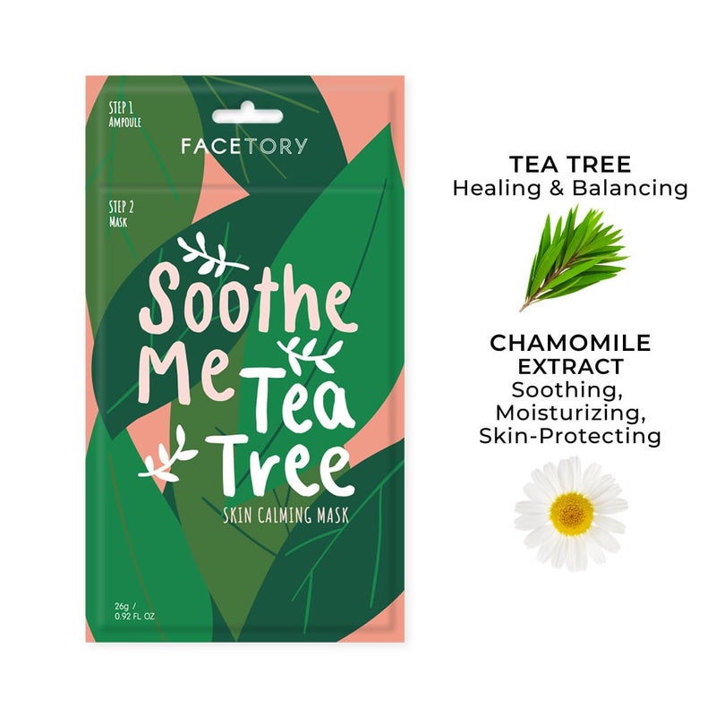 FACETORY K Beauty Face Mask Skin Care - Soothe Me Tea Tree 2-Step Sheet Mask with Tea Tree Extract & Chamomile + Soothing Ampoule | Skin Calming, Acne Clearing (5 Pack) - Image 2